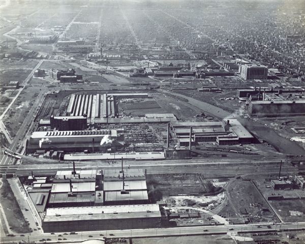 Aerial view of the McCormick Works buildings.