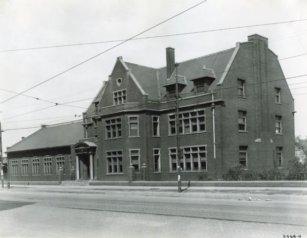 Exterior view of the McCormick Works Club House. The Club House was designed for recreational use by factory employees.