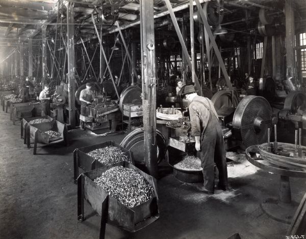 Factory workers at their machines at West Pullman Works.