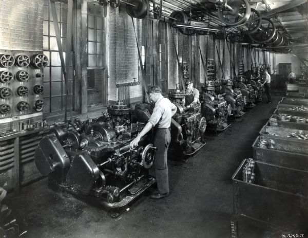 Factory workers at their machines at West Pullman Works.