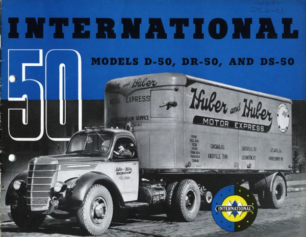 Cover of an advertising catalog for International model D-50, DR-50, and DS-50 trucks.
