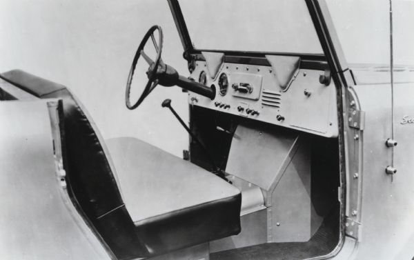 Promotional photograph of the passenger compartment in the International Harvester Scout.
