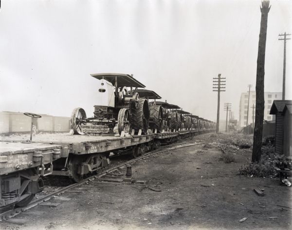International Harvester 10-20 tractors loaded onto rail cars for shipment from the company's Milwaukee Works factory to various sales branches.