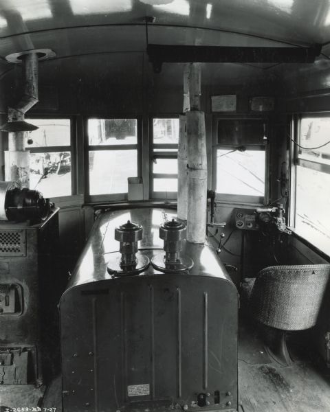 Interior of a rail car powered by an International PA-100 power unit. The car was owned by the Rapid City, Black Hills, and Western Rail Road line.