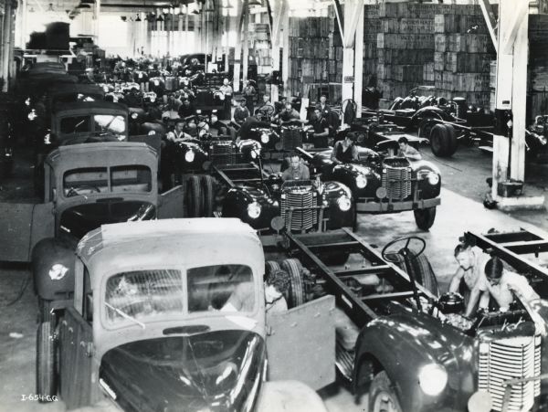 Factory workers on the truck assembly line at International Harvester Company of Australia's Melbourne Works.