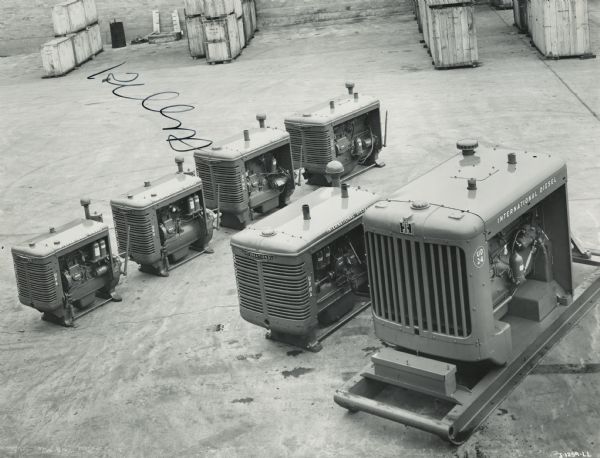Six various sized International diesel power units, including the UD-6, UD-9, UD-14A, UD-16, UD-18A and UD-24.