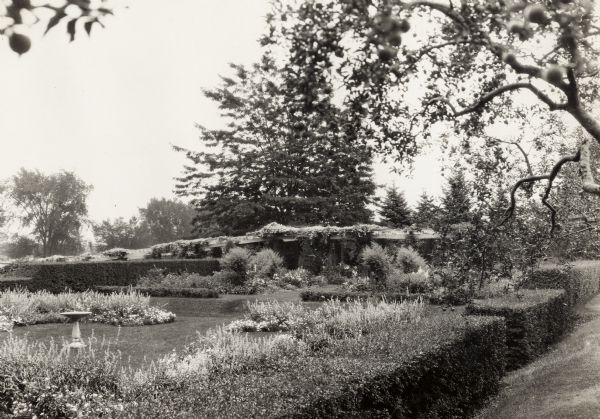 View of garden landscaping on the Dickenson estate.