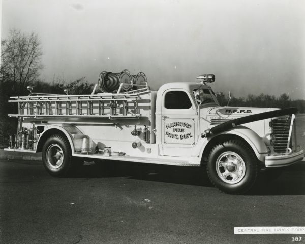 International model K-8 fire truck used by the Hammond fire department. The truck is equipped with 179" wheelbase and pump capable of 500 G.P.M.