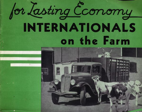 Cover of an advertising catalog for International C line trucks. Includes the text: "For lasting economy Internationals on the farm."