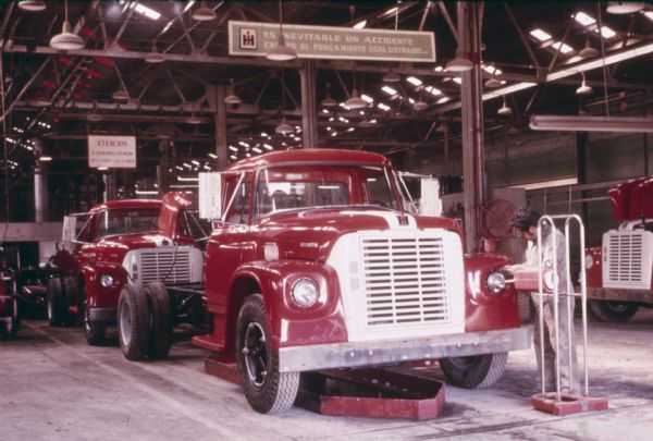 A factory worker assembles a truck at International Harvester's Saltillo Works in Mexico.