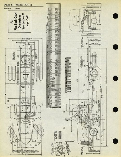 Dimensional drawing or chassis diagram of the International KR-11 truck.