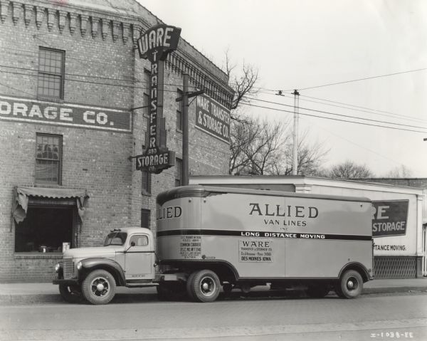 International K-7 tractor and trailer (semi-truck) operated by Allied Van Lines. The truck was owned by Ware Transfer & Storage of Des Moines, Iowa.