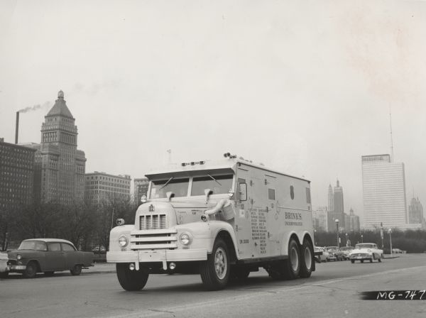 International RD-190 (?) truck with an armored body, operated by the Brinks Express Company on Lake Shore Drive.