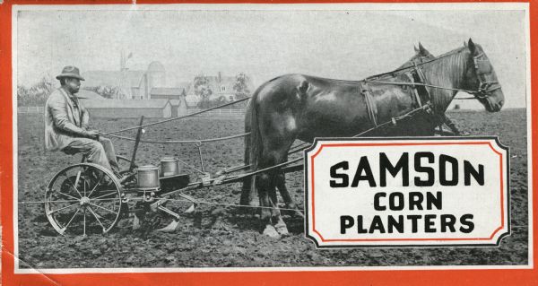 Front cover of a brochure produced by the Samson Tractor Company, a division of General Motors Corporation, to advertise corn planters.
