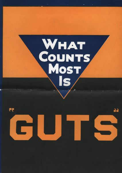 Front cover of a booklet advertising Shelby tractors. The text reads: "What Counts Most is 'Guts'."