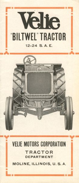 Front cover of a pamphlet produced by the Tractor Department of Velie Motors Corporation to advertise the Biltwel tractor.