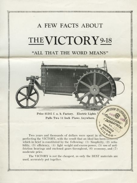 Victory Tractor Advertisement | Print | Wisconsin ...