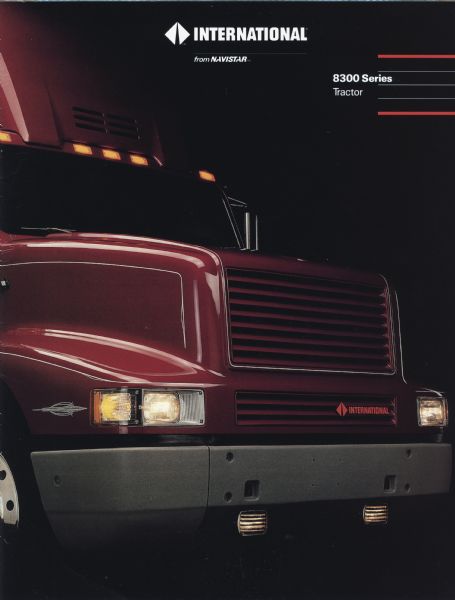 Cover of an advertising brochure featuring a photograph of an International 8300 semi-truck (tractor-trailer).