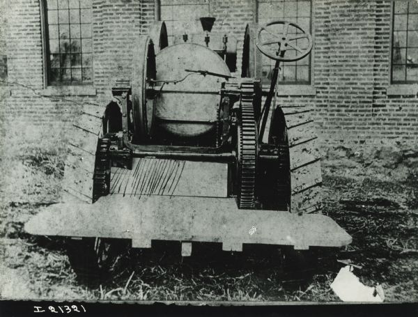Rear view of a tractor produced by the Ohio Manufacturing Company.