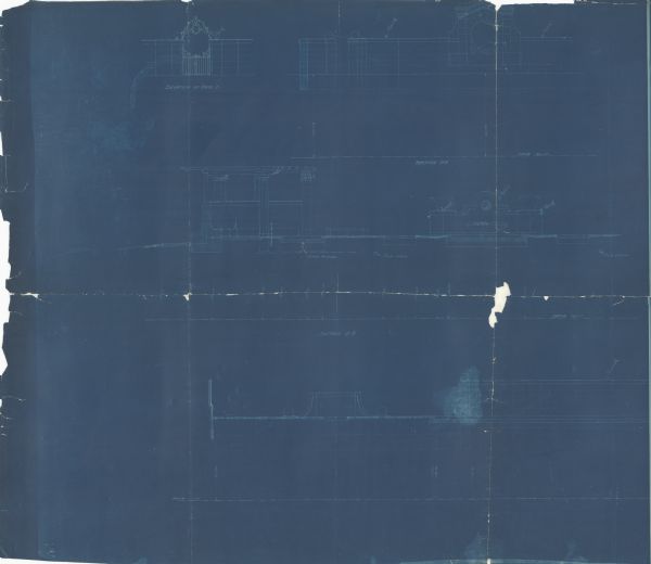Blueprint showing the elevation of Gate "X" for Stanley McCormick's Riven Rock estate at El Montecito, Santa Barbara, California. The blueprint shows a view of the gate with notes on drainage.