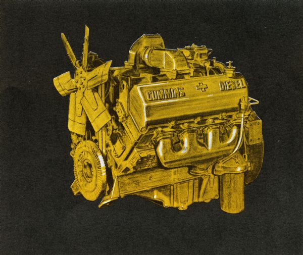 Color illustration of a V8-265 Cummins diesel engine. The engine was used in International trucks.