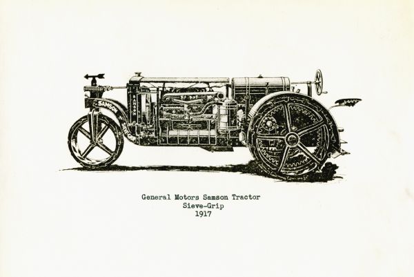 Side-view illustration of the General Motors Samson tractor with "sieve-grip."