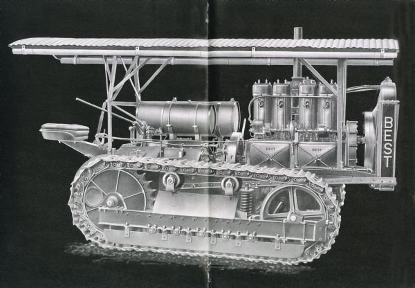 Side-view illustration of the Best Sixty tractor set against a black background.