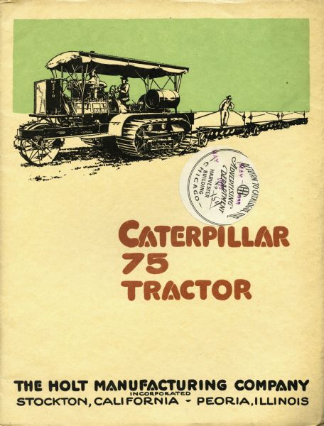 Front cover of a booklet advertising the Caterpillar 75 tractor.