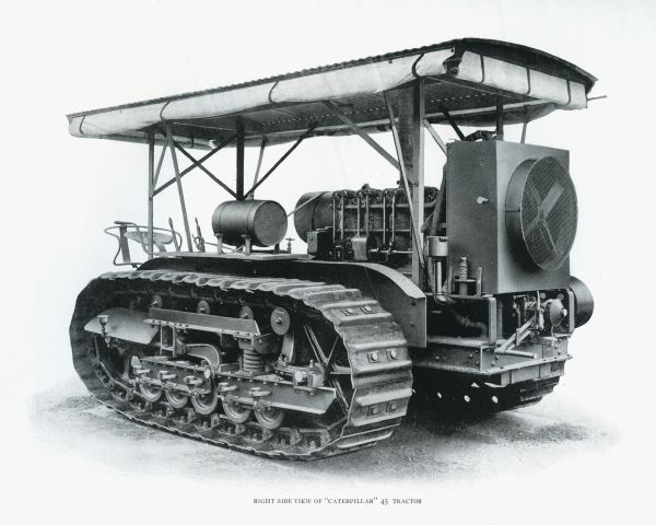 Three-quarter view towards right front side of the Caterpillar 45 crawler tractor.
