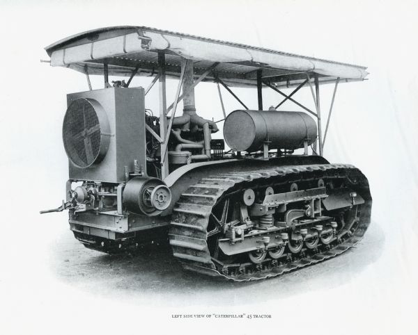 Three-quarter view towards the left front side of the Caterpillar 45 crawler tractor.