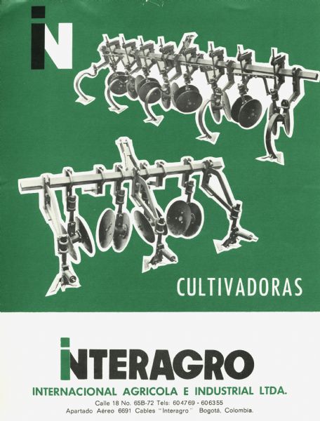 Spanish language advertisement for International cultivators. The advertisement features two photographs of the cultivator, along with text reading: "Interagro, Internacional Agricola e Industrial Ltda."