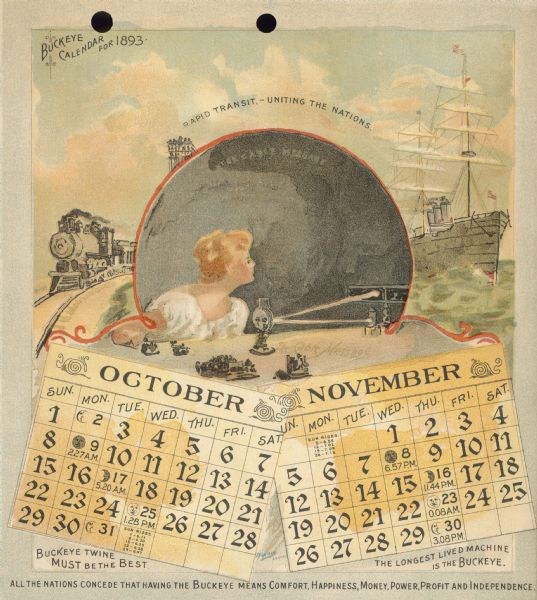 Buckeye Calendar — October and November Book or Pamphlet Wisconsin