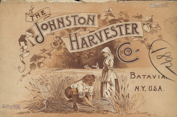 Catalog cover featuring a color illustration of a man and a woman harvesting in a field.