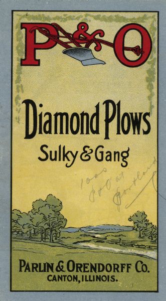 Brochure cover of Diamond Plows, Sulky & Gang, featuring an illustration of a landscape.