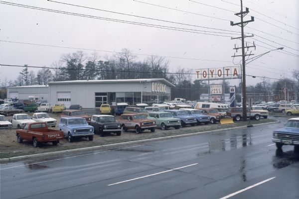 View from across road of a Toyota dealership.