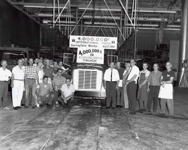 Workers of the Springfield Plant pose with the 4,000,000th truck produced at the plant.