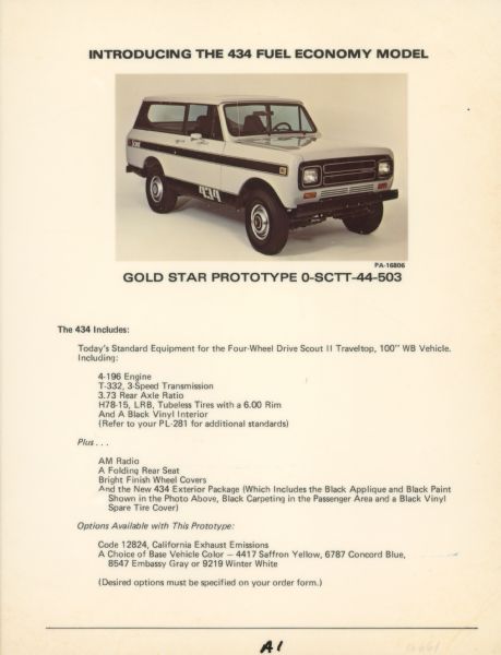 Title reads: "Introducing the 434 Fuel Economy Model." Three-quarter view from front of passenger side.