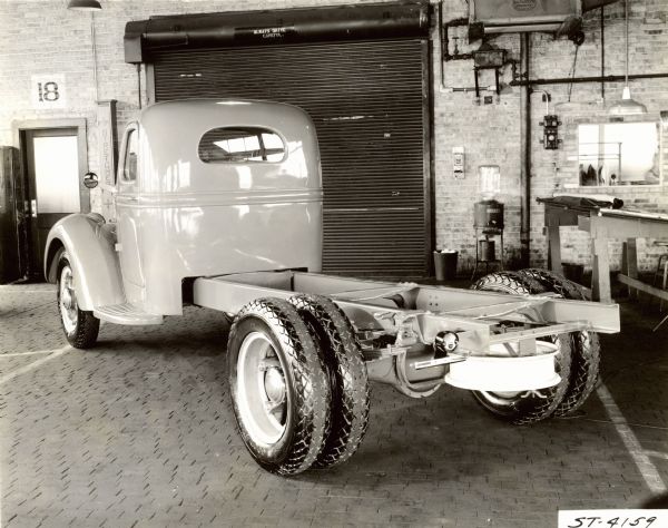 International Harvester Truck model. Possibly a Raymond Loewy design.  Three-quarter view from rear of driver's side.
