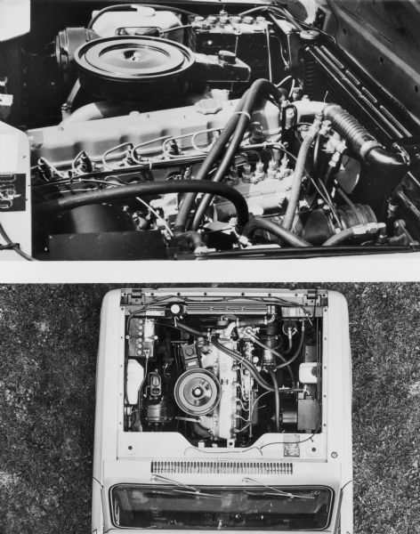 Two views of the engine in a Scout.
