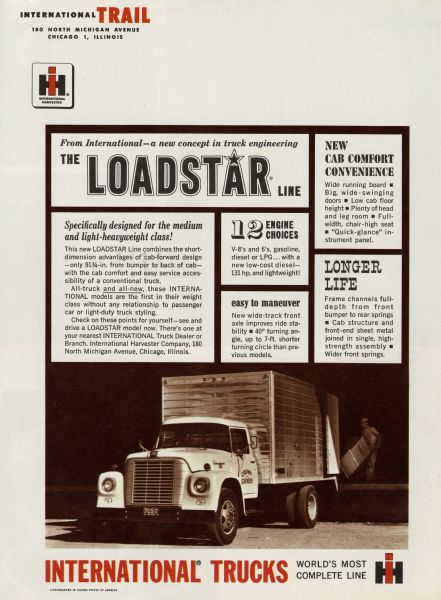Advertisement on the back cover of <i>International Tail Magazine</i> for "a new concept in truck engineering: The Loadstar Line. Specifically designed for the medium and light-heavyweight class!"