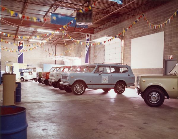 Interior view of Scouts parked indoors.
