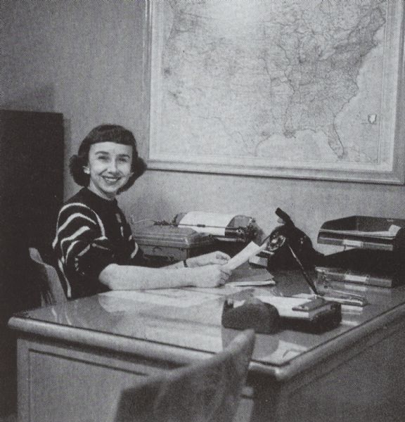 Mary Alyce DeVillez in her office at International Harvester's refrigeration works.