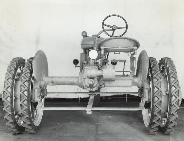Rear view of a Model B tractor with double rear tires.