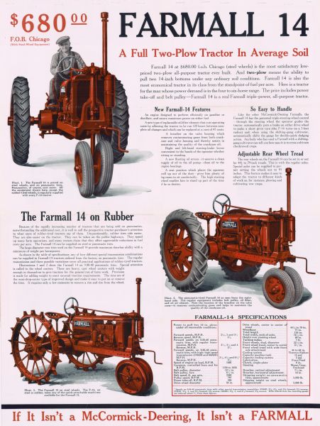 Fold out poster from the McCormick-Deering Farmall 14 pamphlet. "A New Tractor In The Famous Farmall Line."