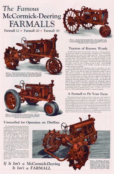 Fold out poster highlighting "The Famous McCormick-Deering Farmalls" found inside a leaflet entitled: "It's Easy to Farm with a Farmall."