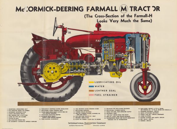 Cross Section color cutaway of a McCormick-Deering Farmall M tractor.