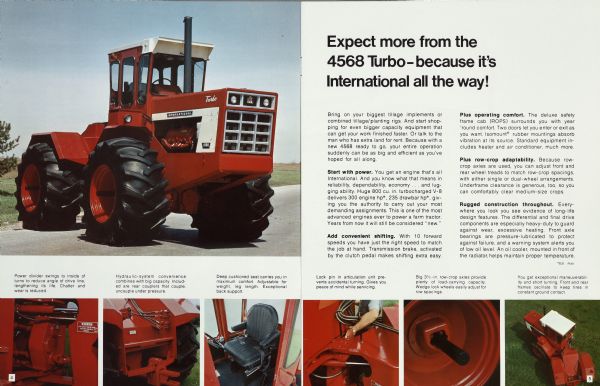Inside spread describing the 4568 Turbo tractor.