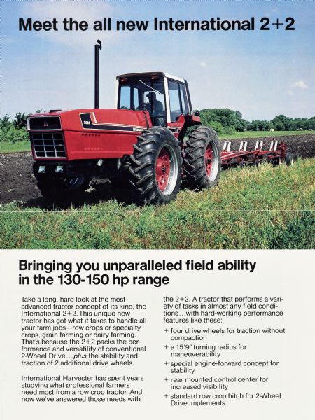 Inside spread of brochure featuring the International 2+2 tractor.
