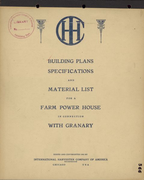 Booklet with plans and specifications by the IHC Service Bureau.