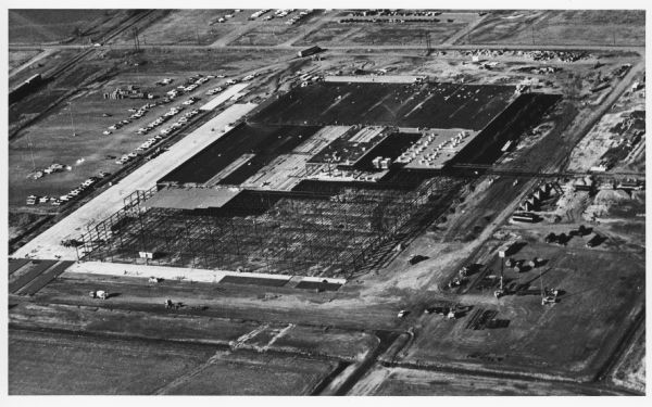Aerial view of factory.